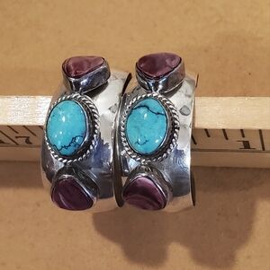 Native American Turquoise Spiny Oyster Earrings Signed S.Skeets Vintage